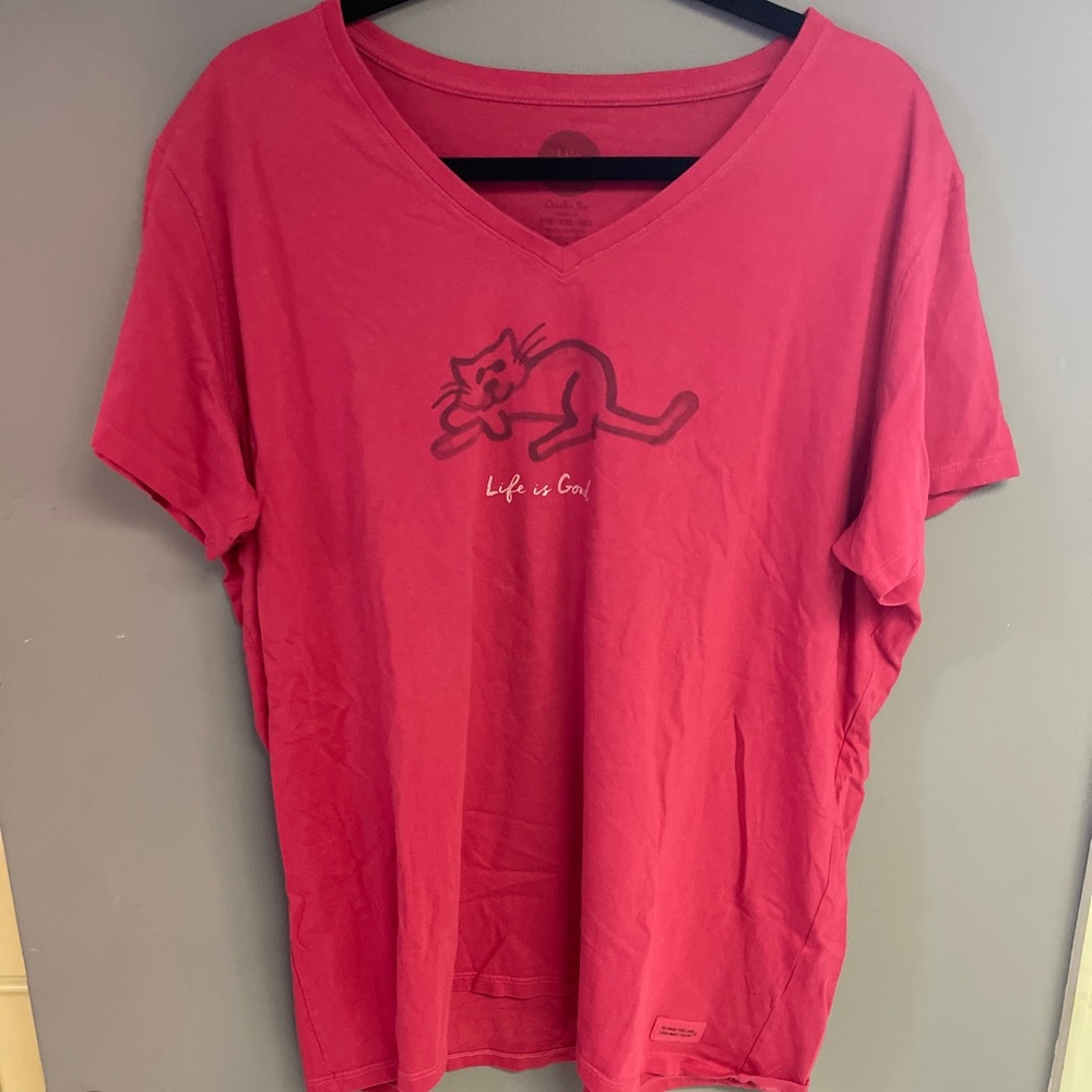 Pink Life is Good Cat T-Shirt XXL
